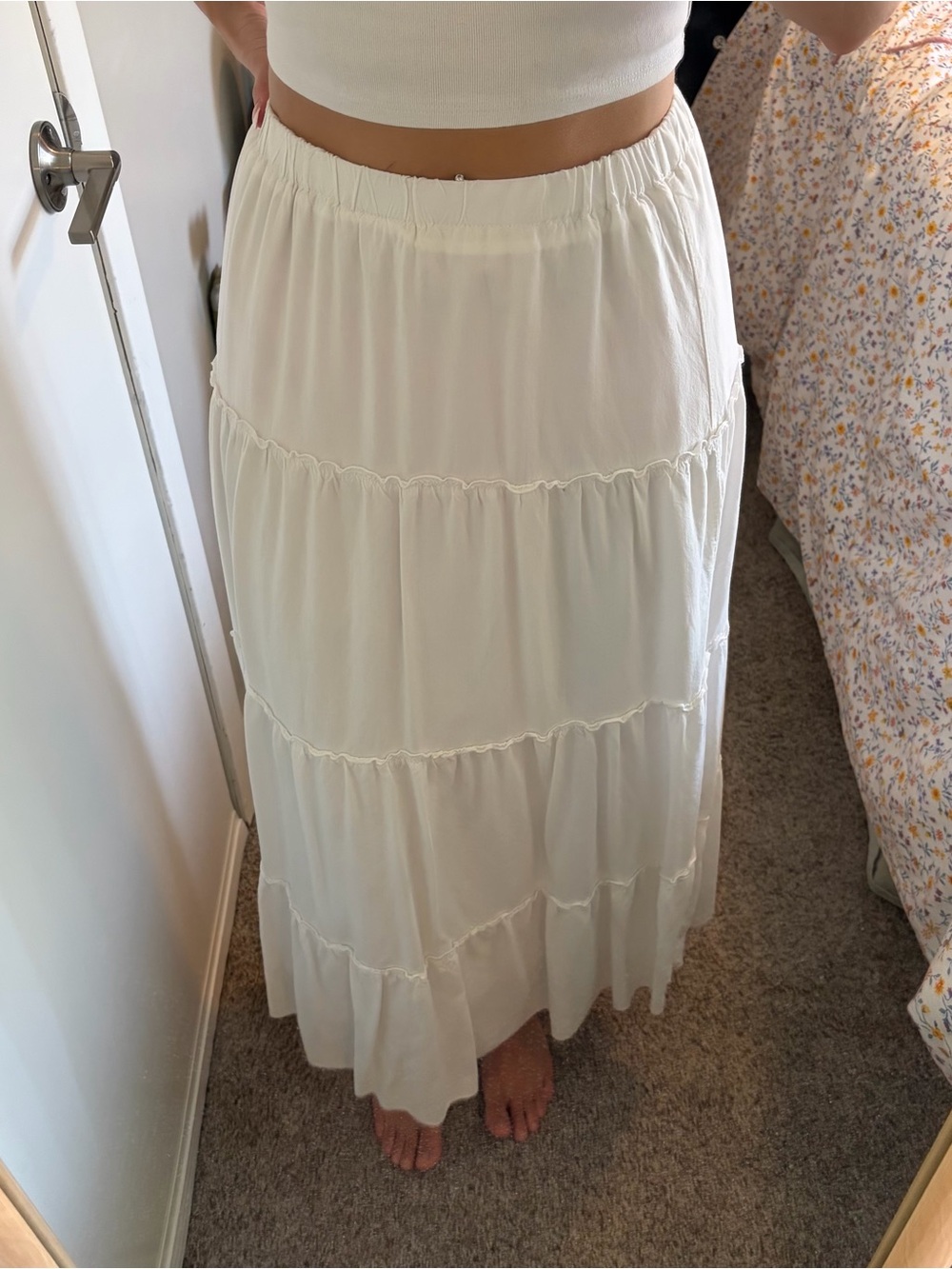 Brandy Melville White Tiered Maxi Skirt
